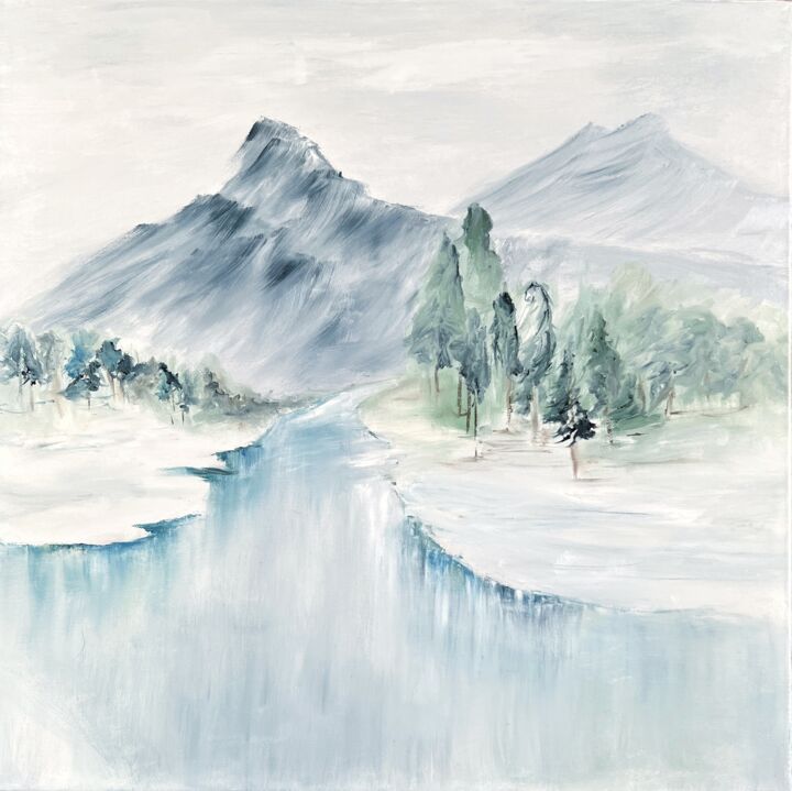 Schilderij getiteld "Winter landscape in…" door Alina Komleva, Origineel Kunstwerk, Olie