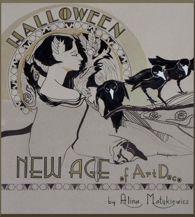 Drawing titled "Halloween with rave…" by Alina Matykiewicz, Original Artwork, Marker