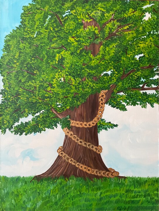 Painting titled "Pushkin oak" by Alina Morozova, Original Artwork, Oil Mounted on Wood Panel