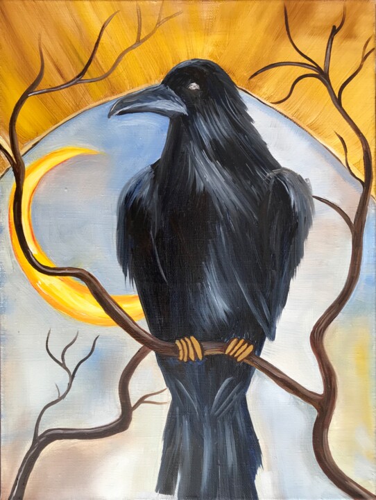 Картина под названием "Raven" - Alina Morozova, Подлинное произведение искусства, Масло