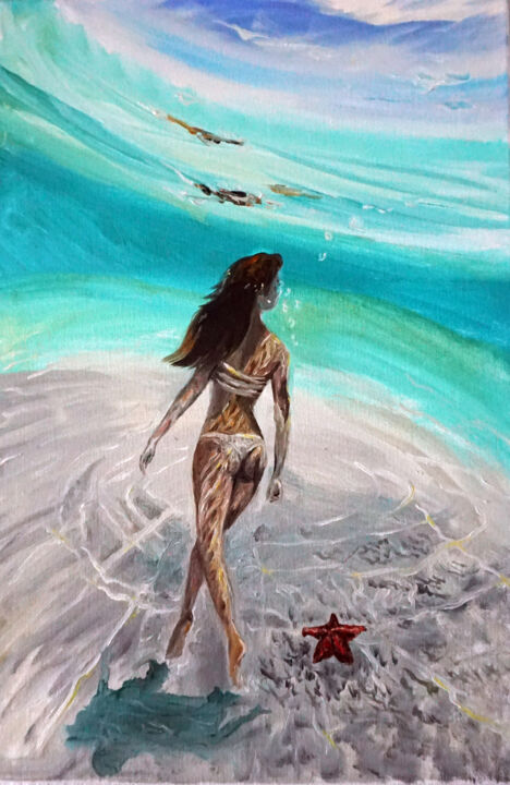 Painting titled "Underwater Star" by Alina Sunny, Original Artwork, Oil