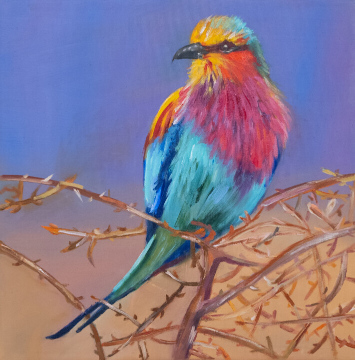 Malarstwo zatytułowany „Colourful bird anim…” autorstwa Alina Odwyer, Oryginalna praca, Olej