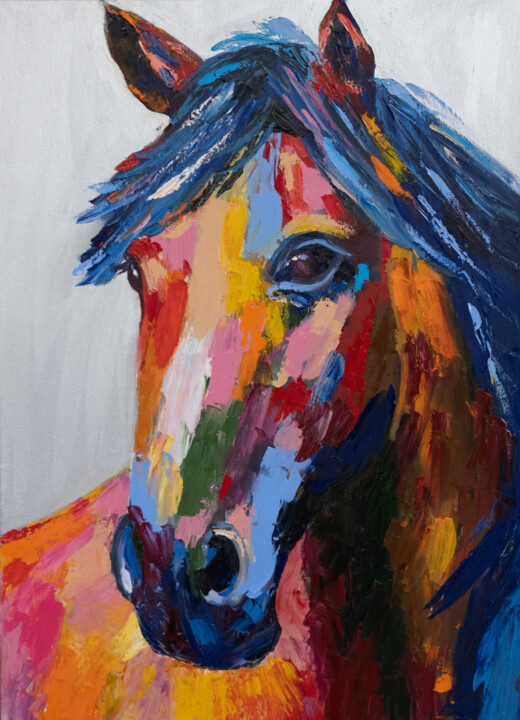 Painting titled "Colourful horse pop…" by Alina Odwyer, Original Artwork, Oil