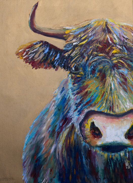 Painting titled "Highland cow cattle…" by Alina Odwyer, Original Artwork, Oil