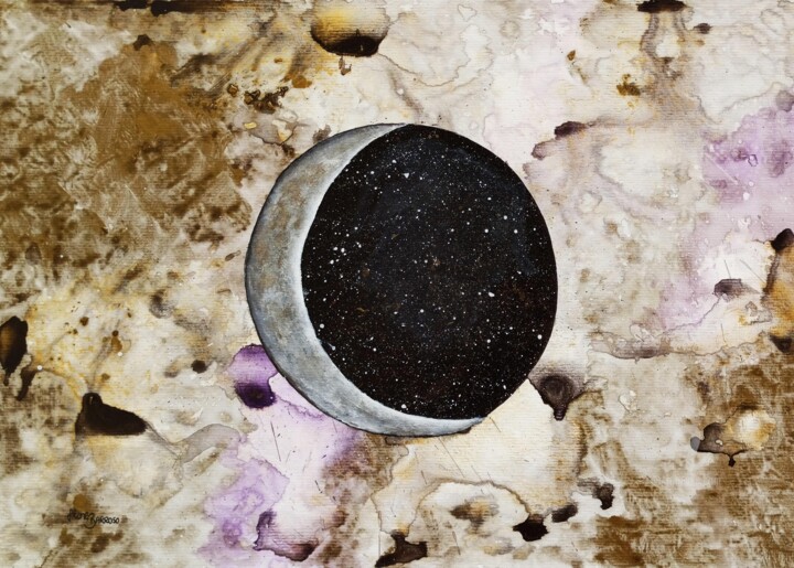 Schilderij getiteld "Eclipse Astral" door Aline Barroso, Origineel Kunstwerk, Acryl Gemonteerd op Andere stijve panelen