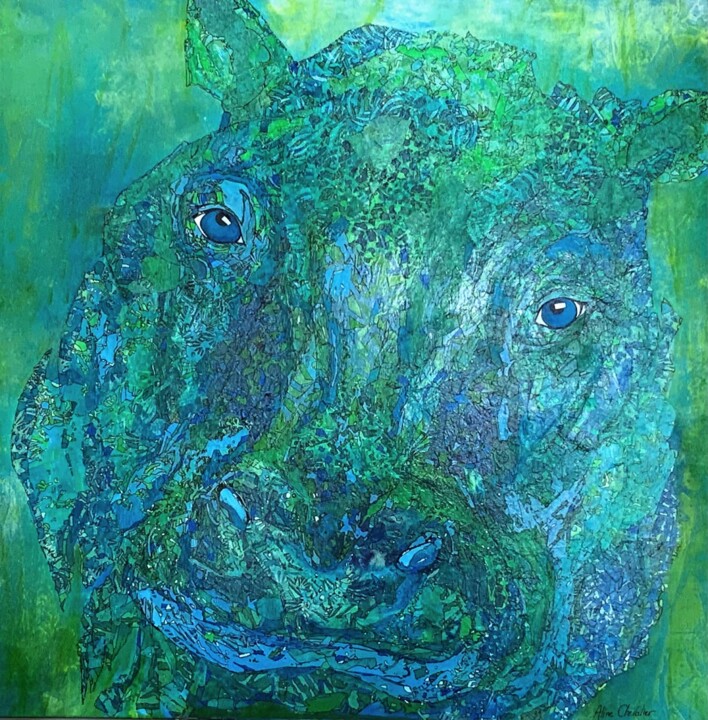 Malerei mit dem Titel "Hippopotame" von Aline Chevalier, Original-Kunstwerk, Acryl