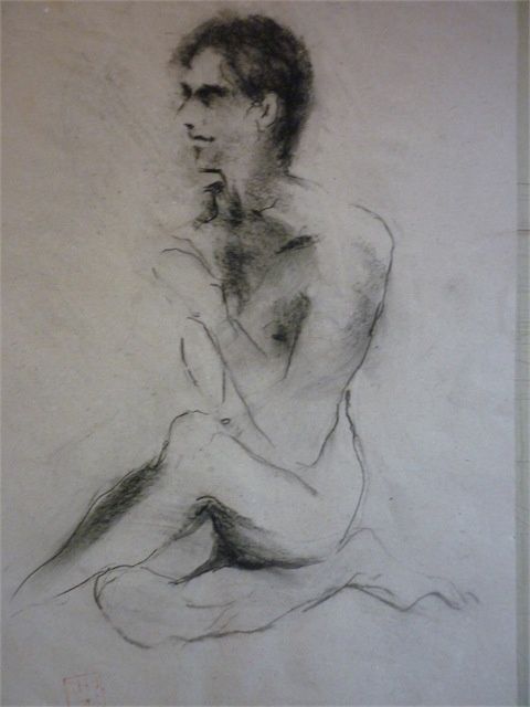 Drawing titled "Nu masculin" by Aliona, Original Artwork