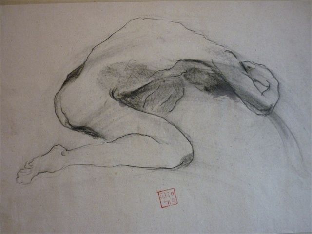 Drawing titled "Nu masculin" by Aliona, Original Artwork