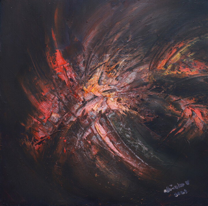 Pittura intitolato "marea de fuego" da Aliosha Valle Uribe, Opera d'arte originale, Olio Montato su Telaio per barella in le…