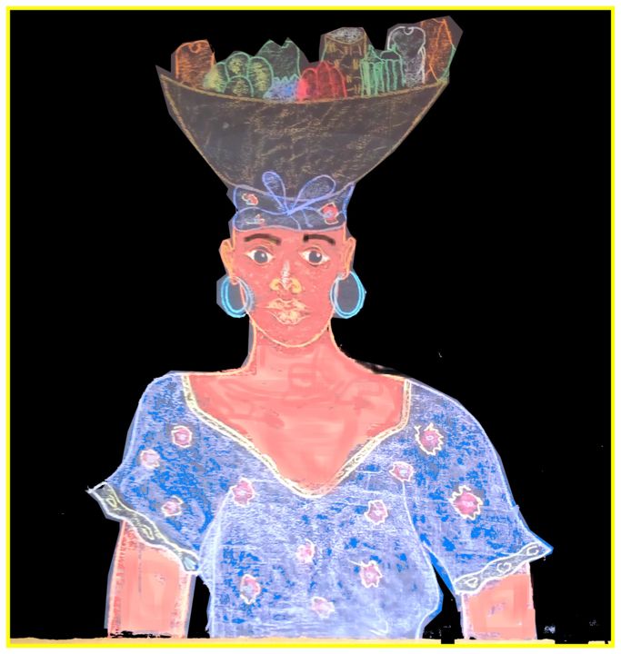 Tekening getiteld "Femme peulh sénégal…" door Alioune Badara Simal, Origineel Kunstwerk, Gouache