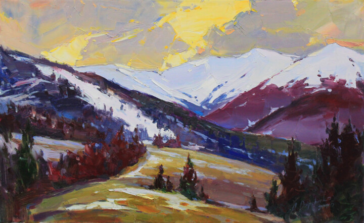 제목이 "Sunset in the mount…"인 미술작품 Alisa Onipchenko-Cherniakovska로, 원작, 기름 나무 들것 프레임에 장착됨