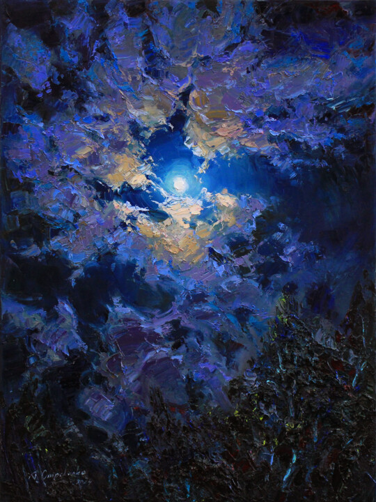 Pittura intitolato "Full moon night" da Alisa Onipchenko-Cherniakovska, Opera d'arte originale, Olio Montato su Telaio per b…