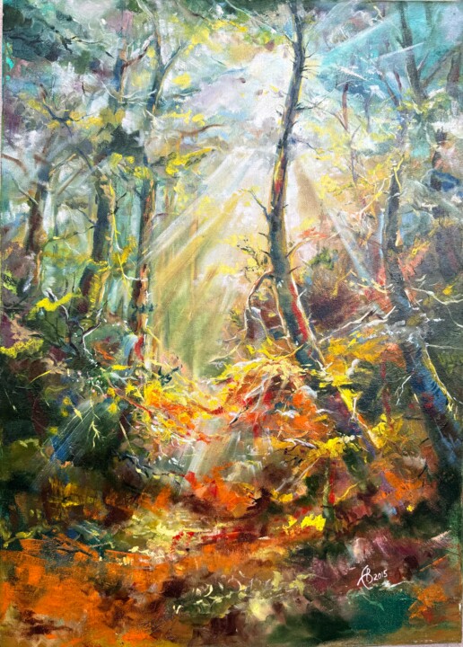 Ζωγραφική με τίτλο "Sun in the forest" από Alla Badsar, Αυθεντικά έργα τέχνης, Λάδι