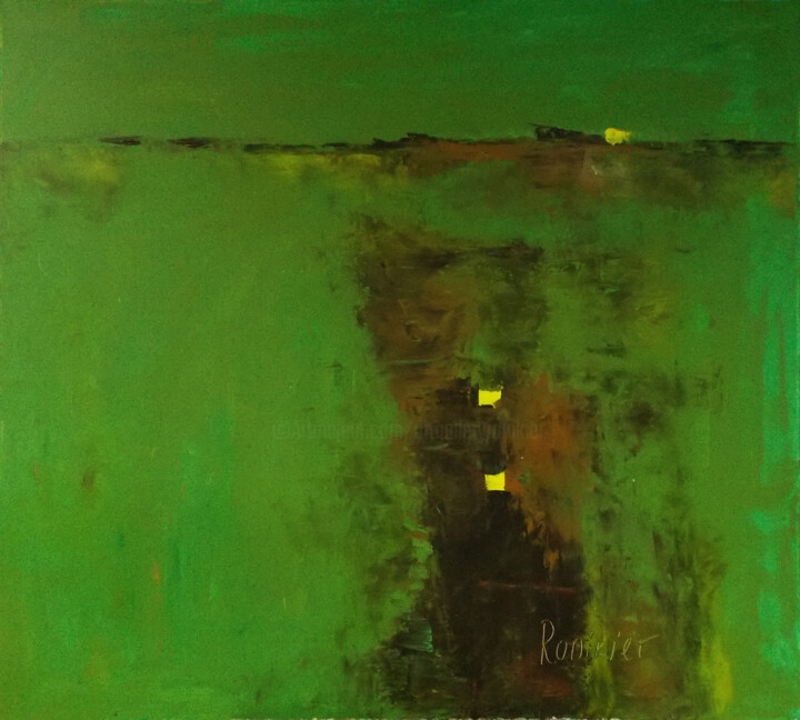 Painting titled "Silence in which ra…" by Alla Ronikier, Original Artwork, Oil Mounted on Wood Stretcher frame