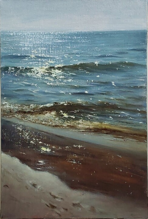 Painting titled "Sunny Beach" by Alla Tatarinova, Original Artwork, Oil