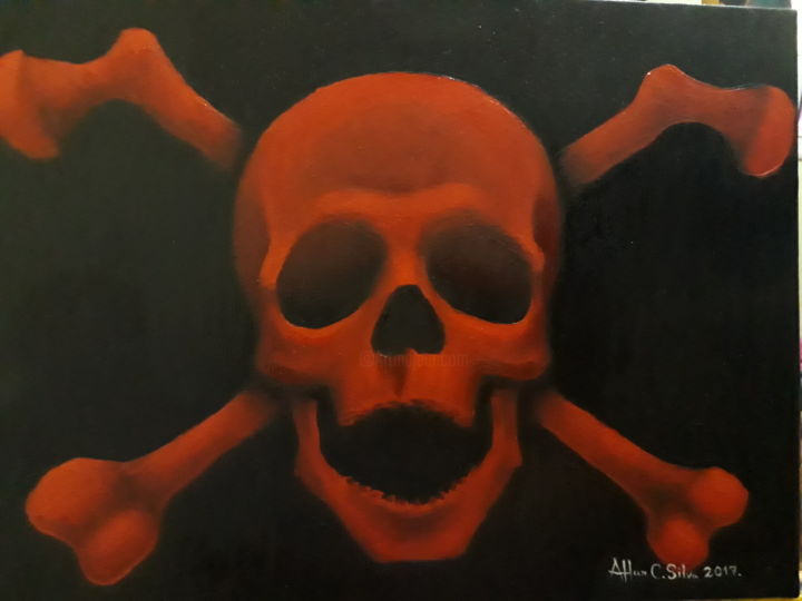 Pittura intitolato "caveira e ossos" da Allan Campos, Opera d'arte originale, Olio