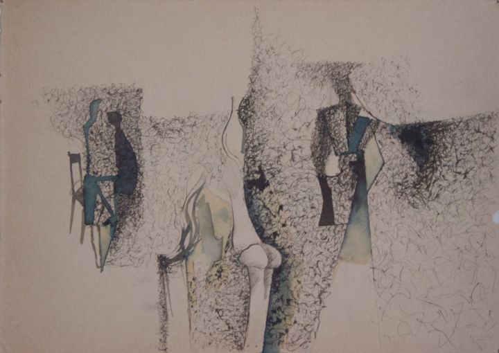 Рисунок под названием "Figuren (Skizze)" - Alois Oberndorfer, Подлинное произведение искусства, Чернила