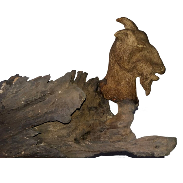 Sculpture titled "Goat's Tale" by Aloka Bandara Jayatilleke, Original Artwork, Wood