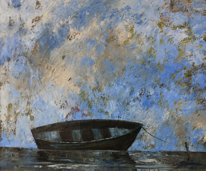 Painting titled "Лодка" by Alsu Iusupova, Original Artwork, Oil