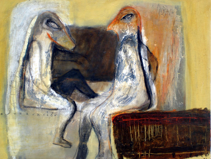 Schilderij getiteld "La Conversación" door Alvaro Bustelo, Origineel Kunstwerk, Acryl