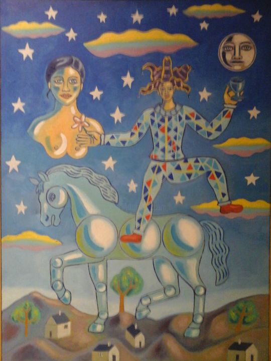 Peinture intitulée "Arlequín enamorado" par Alvaro Garcia Caze, Œuvre d'art originale, Huile