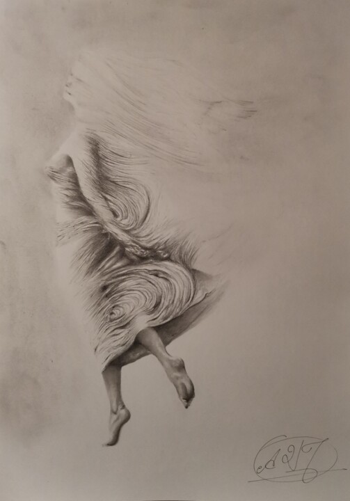 Tekening getiteld "La danza y el aire" door Álvaro Urbanos Jiménez, Origineel Kunstwerk, Potlood