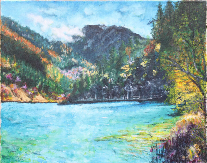 Malarstwo zatytułowany „Lake” autorstwa Amanda Rosu, Oryginalna praca, Akryl