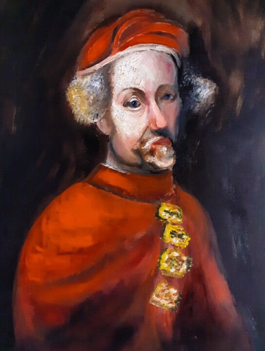 Pintura intitulada "Étude d'un Cardinal…" por Amazeigh Bouzékri, Obras de arte originais, Óleo