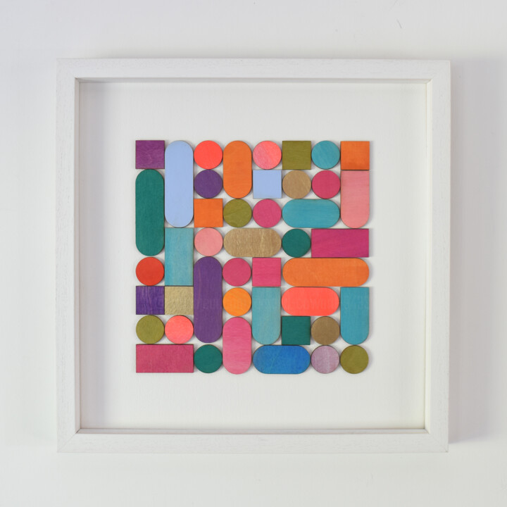 Painting titled "Retro Blocks Abstra…" by Amelia Coward, Original Artwork, Collages Mounted on Wood Panel