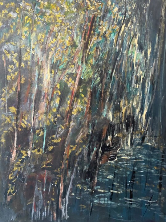 Painting titled "Forêt" by Américo Venâncio Lopes Machado Filho, Original Artwork, Acrylic Mounted on Wood Stretcher frame