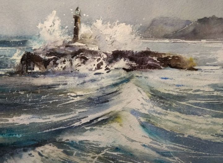 Pintura titulada "Faro de Mouro" por Ana Maria Rodriguez Romero, Obra de arte original, Acuarela