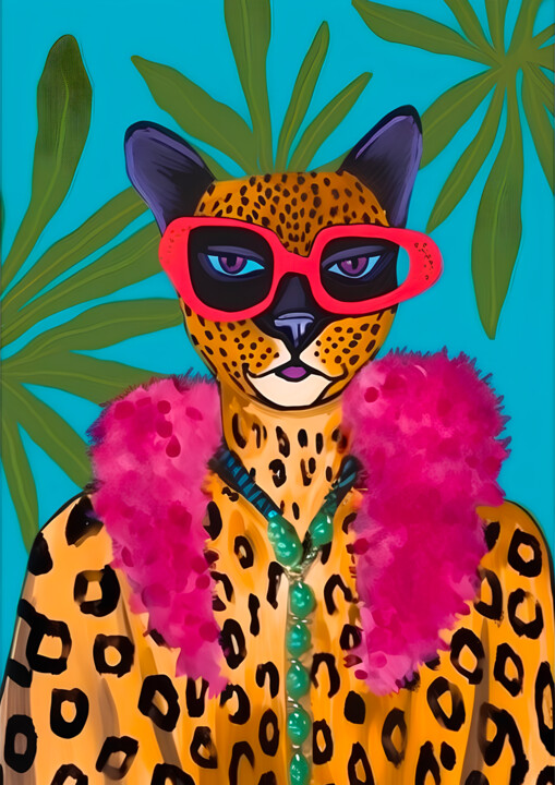 Arts numériques intitulée "Leopard Fur Coat Pr…" par An0n, Œuvre d'art originale, Image générée par l'IA