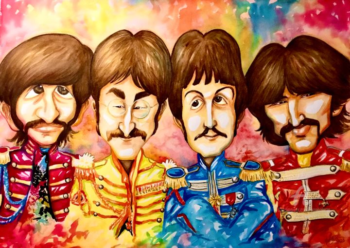 Peinture intitulée "The Beatles" par Maria Anabel Rauber, Œuvre d'art originale, Aquarelle