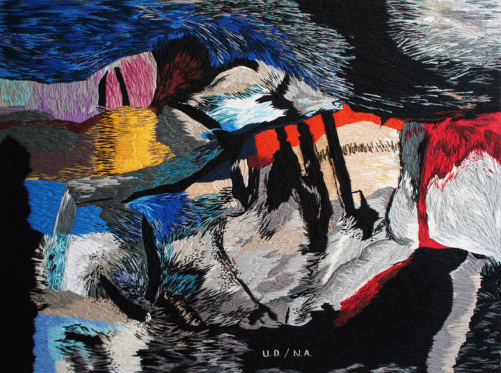 Art textile intitulée "Abstract" par Nadiya Abdusalyamova, Œuvre d'art originale, Broderie Monté sur Châssis en bois