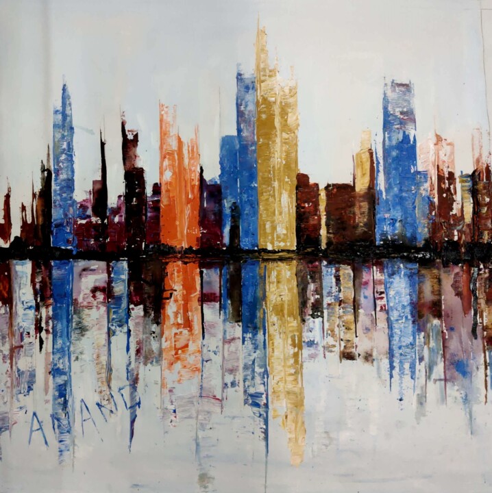 Painting titled "CITY ABSTRACTION-2" by Anandswaroop Manchiraju, Original Artwork, Acrylic