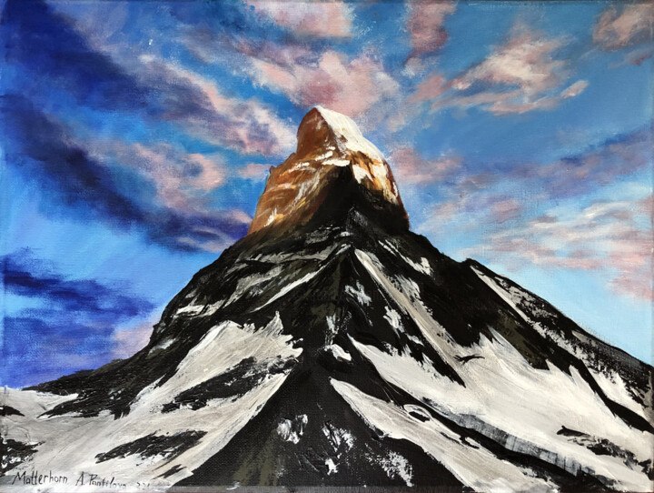 Painting titled "Matterhorn" by Anastasia Panfilova, Original Artwork, Acrylic Mounted on Wood Panel