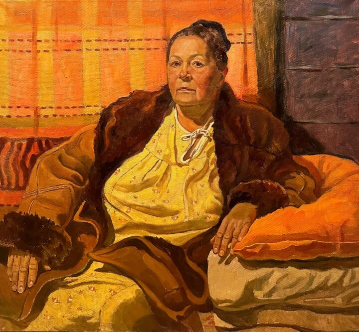 Malerei mit dem Titel "Женщина 👩 в шубе" von Anastasiia Goreva, Original-Kunstwerk, Öl