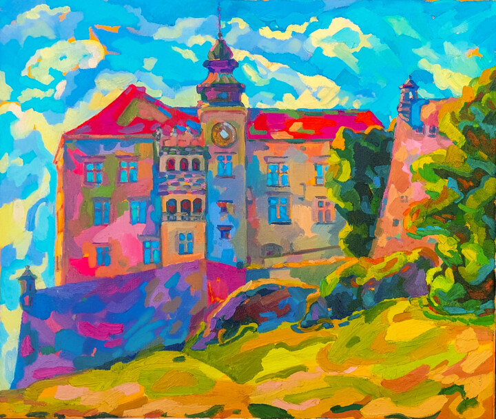 Schilderij getiteld "Castle Pieskowa Ska…" door Anastasiia Kurkova, Origineel Kunstwerk, Olie