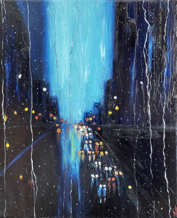 Malarstwo zatytułowany „URING THE RAIN” autorstwa Anastasiia Novitskaya, Oryginalna praca, Olej