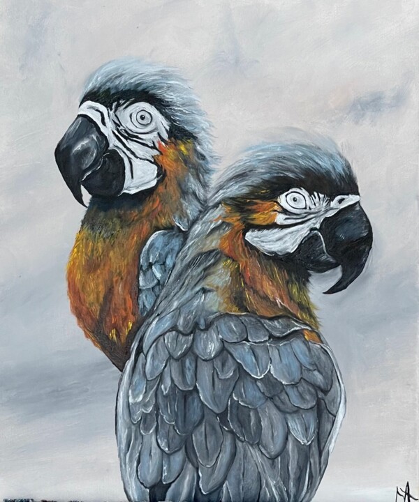 Painting titled "Parrots" by Anastasiia Novitskaya, Original Artwork, Oil