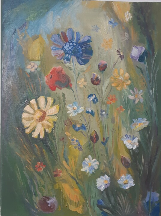 Painting titled "Wildflowers" by Anastasiia Subbotina, Original Artwork, Oil