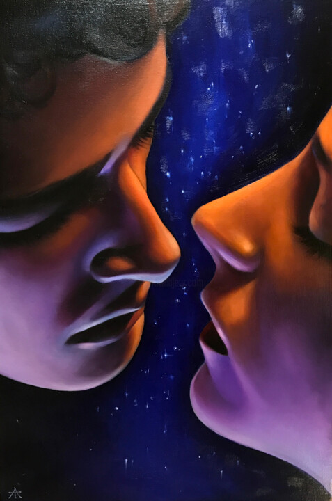 Malarstwo zatytułowany „OSCULUM (Kiss)” autorstwa Anastasija Terskiha, Oryginalna praca, Olej Zamontowany na Drewniana rama…