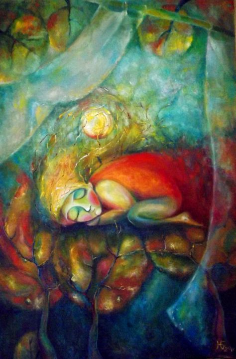 Картина под названием "Мой ласковый сад" - Anastasiya Balysh, Подлинное произведение искусства, Масло
