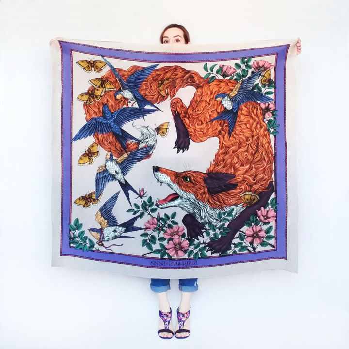 Textile Art titled "Handkerchief " Sly…" by Anastasiya Neshumova, Original Artwork, Fabric