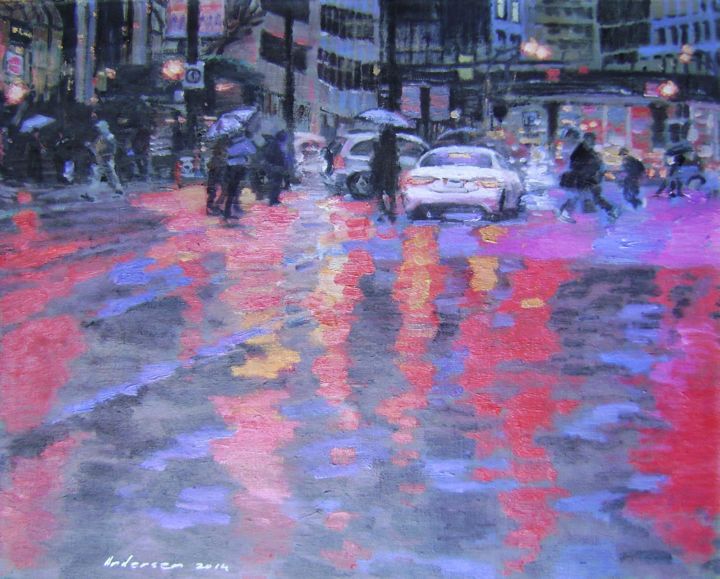 Картина под названием "Wet asphalt" - Robert Andersen, Подлинное произведение искусства, Масло