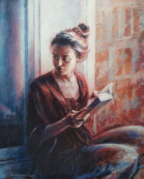 Картина под названием "Girl at the window" - Robert Andersen, Подлинное произведение искусства, Масло