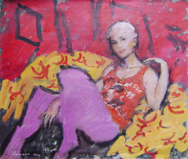Картина под названием "girl in a chair" - Robert Andersen, Подлинное произведение искусства, Масло