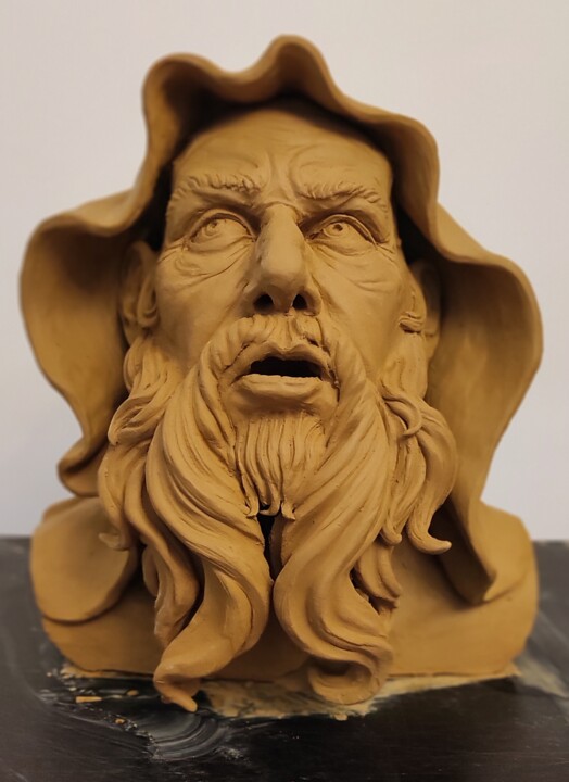 Skulptur mit dem Titel "alter Mann mit Bart…" von Andimar, Original-Kunstwerk, Ton