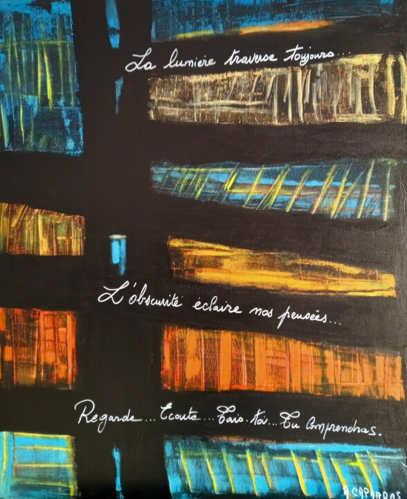 Peinture intitulée "Des mots Bleus" par André Caparros, Œuvre d'art originale, Acrylique Monté sur Châssis en bois