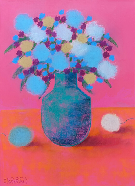 Desenho intitulada "VASE OF FLOWERS - 6" por Andrea Vandoni, Obras de arte originais, Pastel Montado em Cartão
